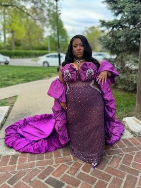 Minna Fashion “Rhona” Purple Embellished Off-Shoulder Gown – Rare